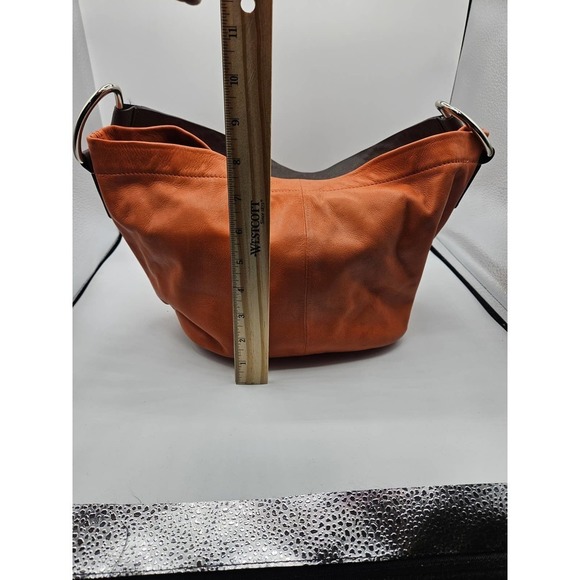 Gianni Bini Womens Zip Top Orange‎ Solid Leather Shoulder Handbag Jewel Strap - Picture 10 of 14